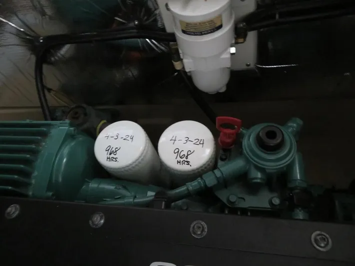 Then Again Yacht Photos Pics Engine compartment of 2018 Ranger Tugs R-31 S with labeled filters.