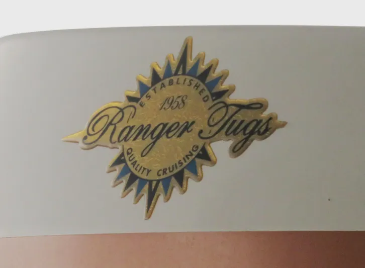 Then Again Yacht Photos Pics Ranger Tugs logo, established 1958, quality cruising emblem on 2018 R-31 S model.