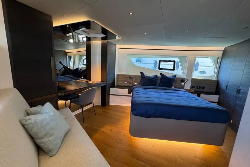 Maoria Yacht Photos Pics Luxurious interior of 2021 Numarine 26XP yacht with modern bedroom design.