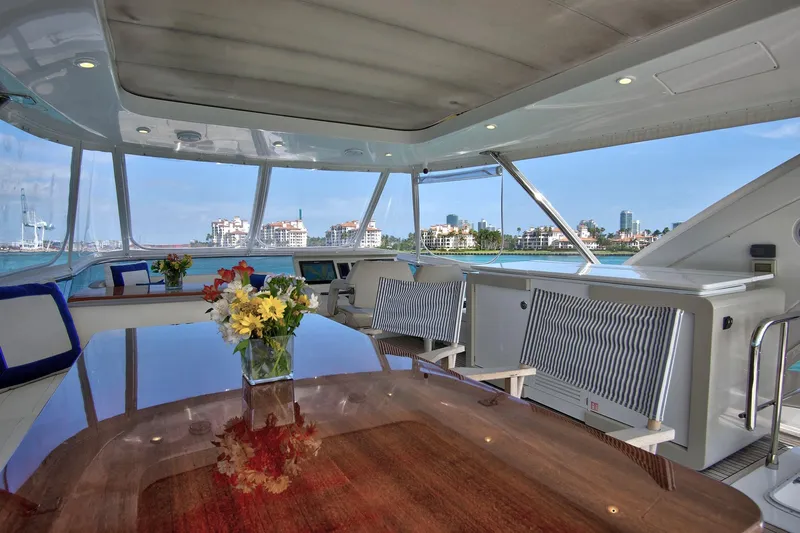 Gratitude Yacht Photos Pics Luxurious interior of 2017 Azimut 72 Flybridge yacht with elegant seating and ocean view.