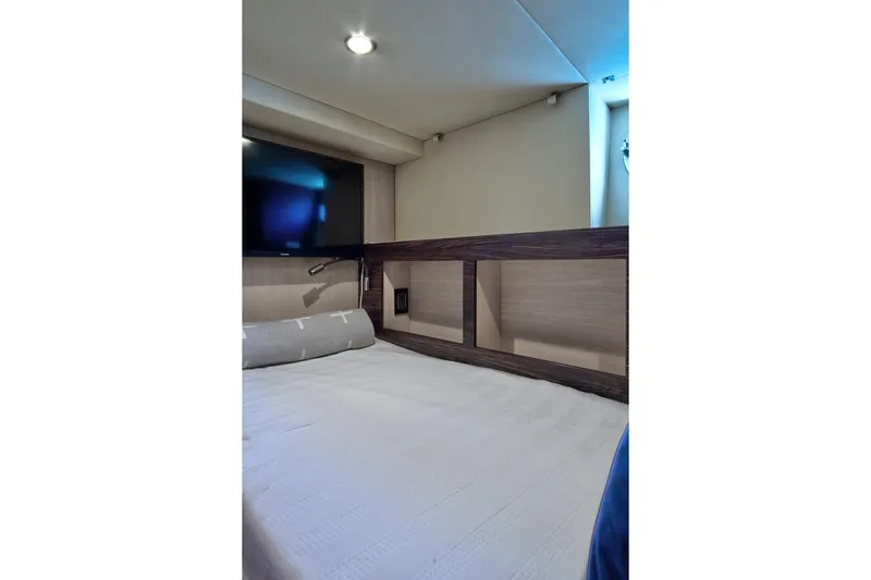 Gratitude Yacht Photos Pics Interior cabin of 2017 Azimut 72 Flybridge yacht with modern design and TV.