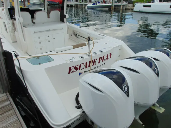  Yacht Photos Pics Edgewater 368 CC 2016 boat with triple engines, docked at Monmouth Beach, NJ.