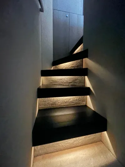  Yacht Photos Pics Staircase with ambient lighting on Azimut Magellano 66 yacht, 2019 model.
