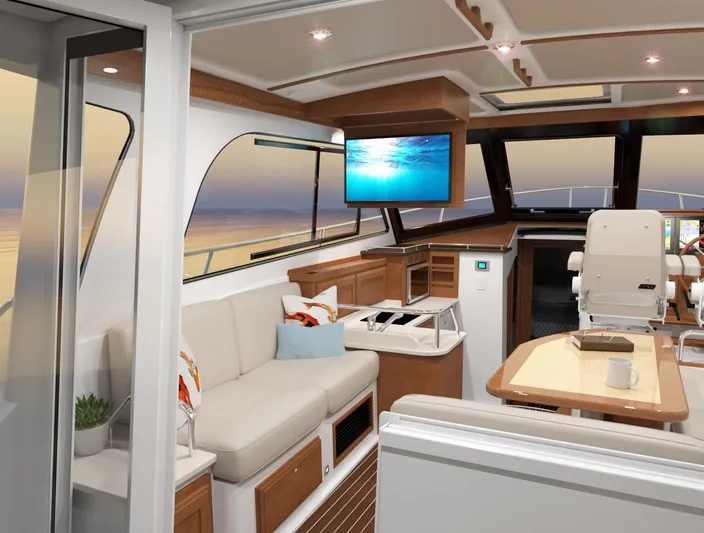 Call For Availability Yacht Photos Pics Interior of 2027 Back Cove 372 yacht with modern amenities.
