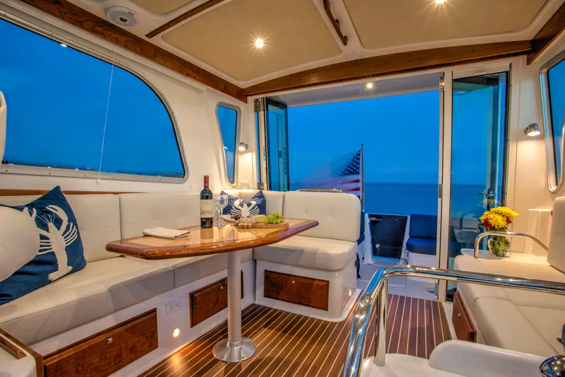 Call For Availability Yacht Photos Pics Interior of 2027 Back Cove 372 yacht with elegant furnishings.