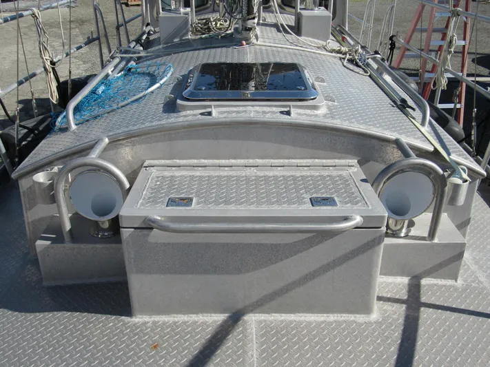 Silverado Yacht Photos Pics 2009 Custom Pilothouse Cutter deck with storage and equipment.