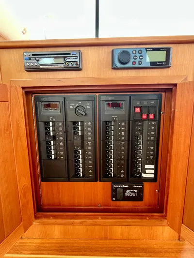 Serendipity II Yacht Photos Pics Electrical panel and controls inside a 2010 Sabre 40 Sedan boat.