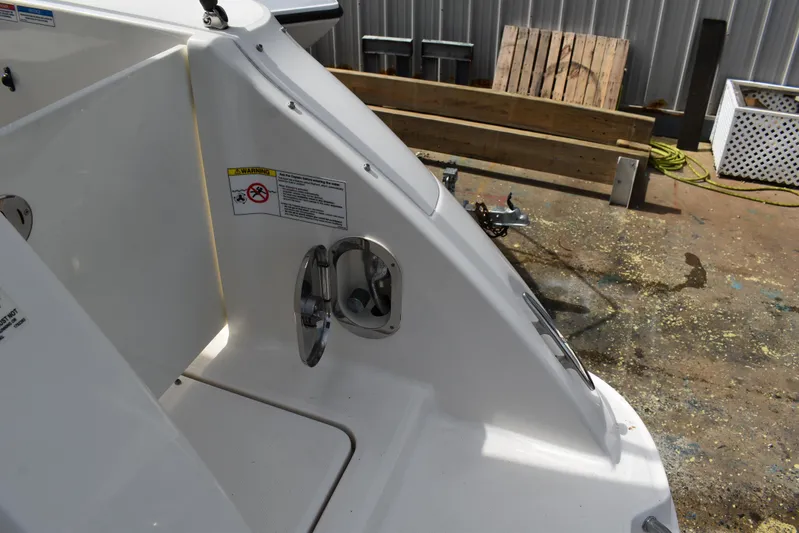 Windy Gale IV Yacht Photos Pics 2011 Sea Ray 310 Sundancer boat deck with warning label and open hatch.