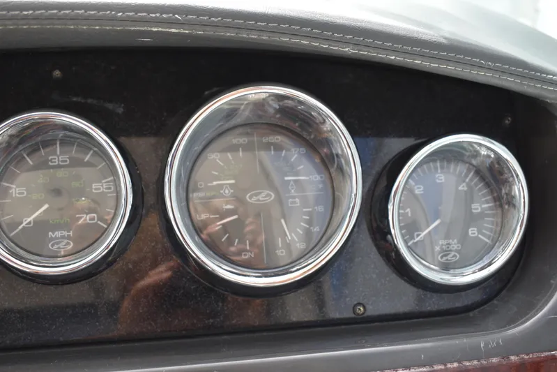 Windy Gale IV Yacht Photos Pics Dashboard gauges of a 2011 Sea Ray 310 Sundancer boat.