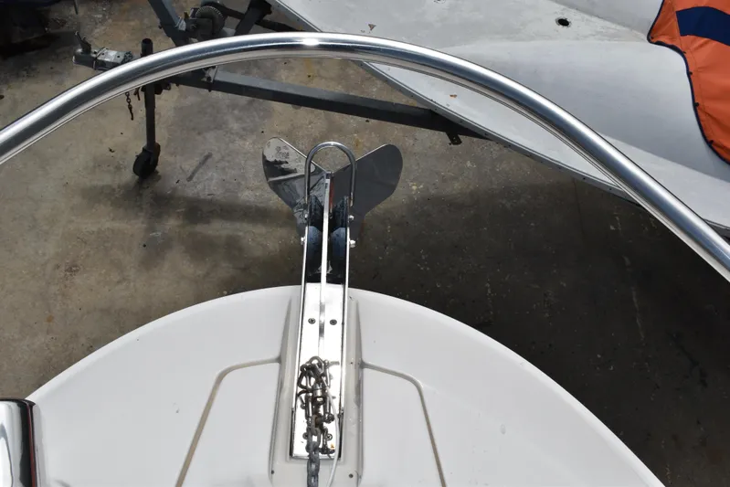 Windy Gale IV Yacht Photos Pics Bow of 2011 Sea Ray 310 Sundancer with anchor and railing.