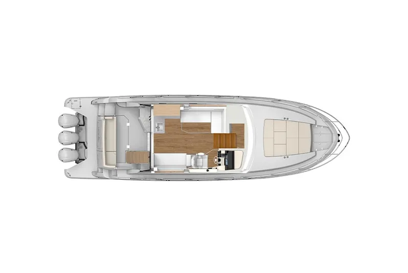  Yacht Photos Pics Manufacturer Provided Image: Top view of 2025 Regal 38 FXO yacht layout with triple engines.