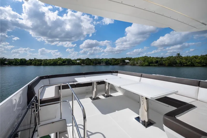Gold Star Yacht Photos Pics Luxury deck of 2020 Galeon 640 Fly yacht with scenic water view.