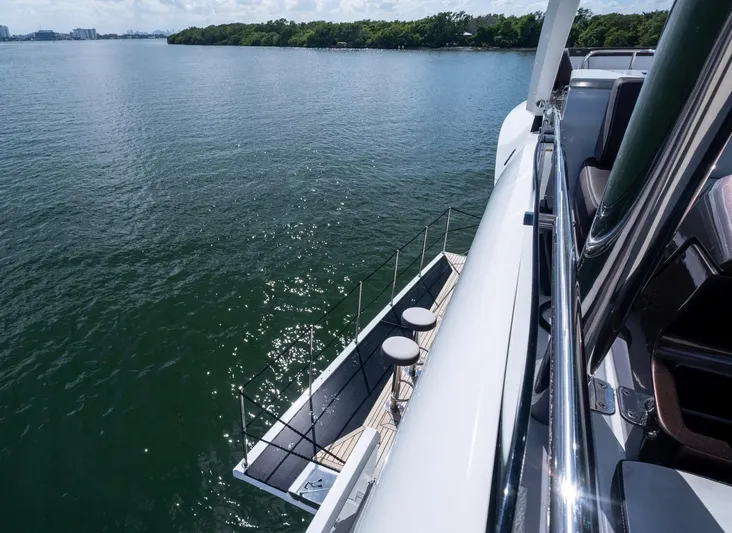 Gold Star Yacht Photos Pics 2020 Galeon 640 Fly yacht with scenic water view and sleek deck design.