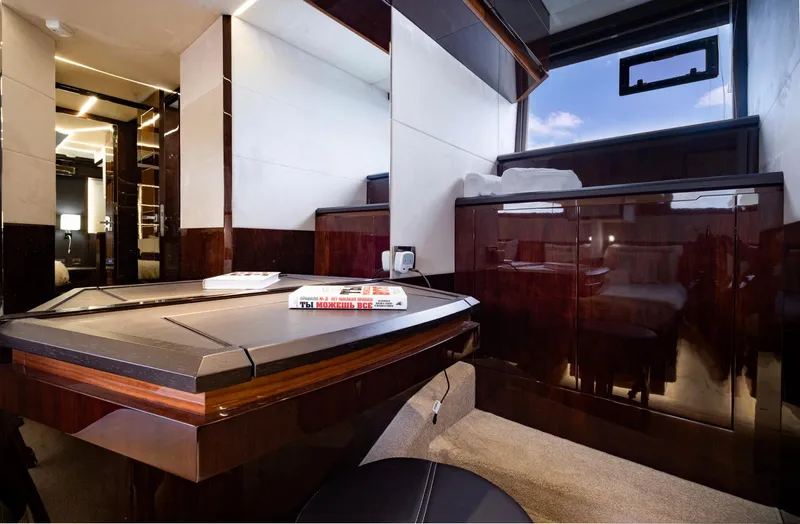 Gold Star Yacht Photos Pics Luxurious interior of 2020 Galeon 640 Fly yacht with modern furnishings and sleek design.