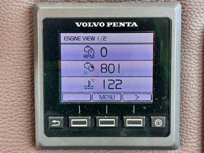  Yacht Photos Pics Volvo Penta engine display on 2016 Ranger Tugs R-29, showing RPM and temperature.
