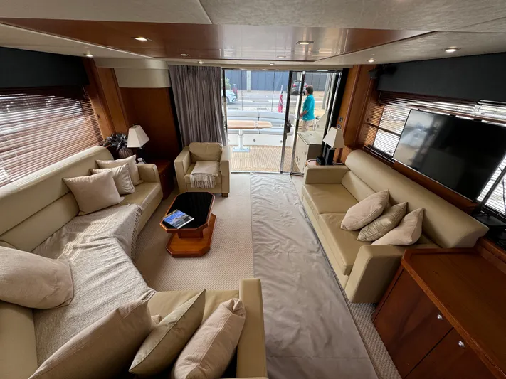  Yacht Photos Pics Luxurious interior of 2008 Sunseeker Manhattan 70 yacht with elegant seating and modern decor.