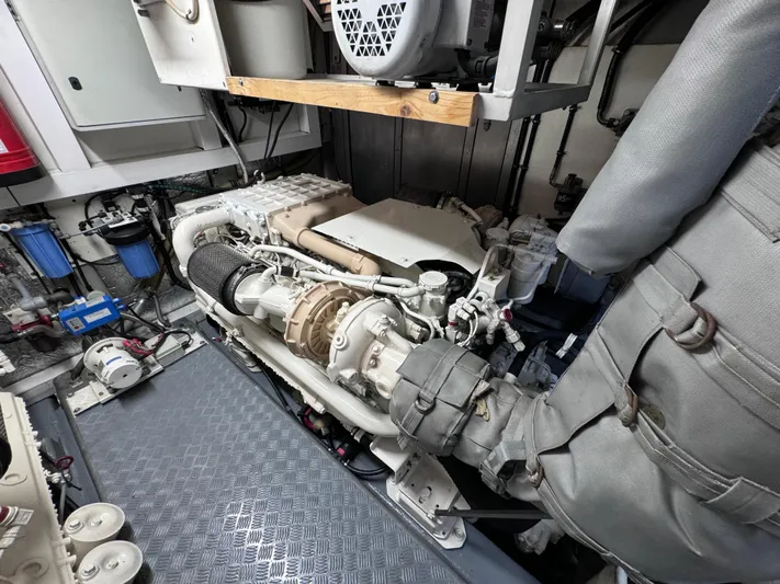  Yacht Photos Pics Engine room of 2008 Sunseeker Manhattan 70 yacht, showcasing mechanical components and equipment.