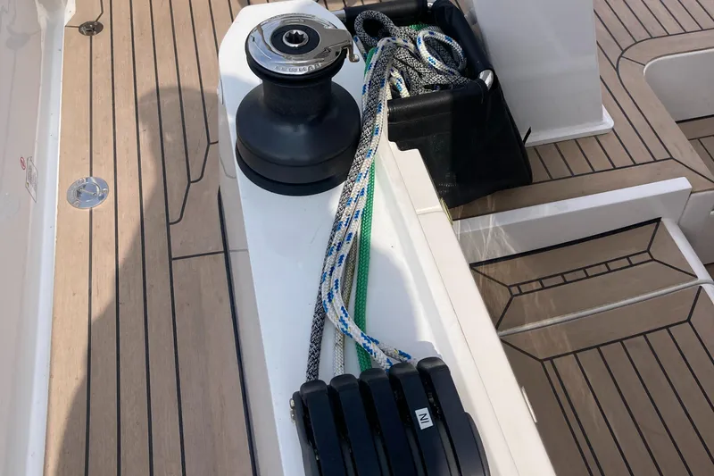  Yacht Photos Pics Winch and ropes on 2022 Moody Decksaloon 41 yacht deck.