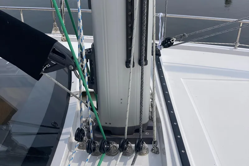  Yacht Photos Pics Deck view of 2022 Moody Decksaloon 41 sailboat with rigging and mast details.