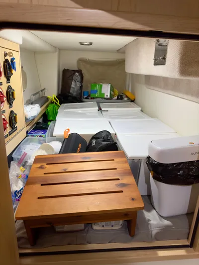  Yacht Photos Pics Compact storage area in Aspen C108, 2026 model, featuring organized supplies and equipment.