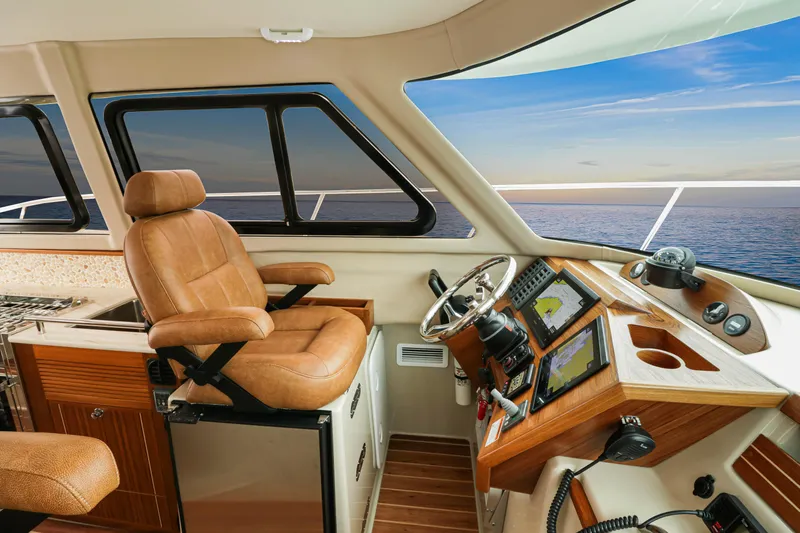  Yacht Photos Pics Luxurious Aspen C108 yacht interior, featuring leather seating and advanced navigation systems, 2026 model.