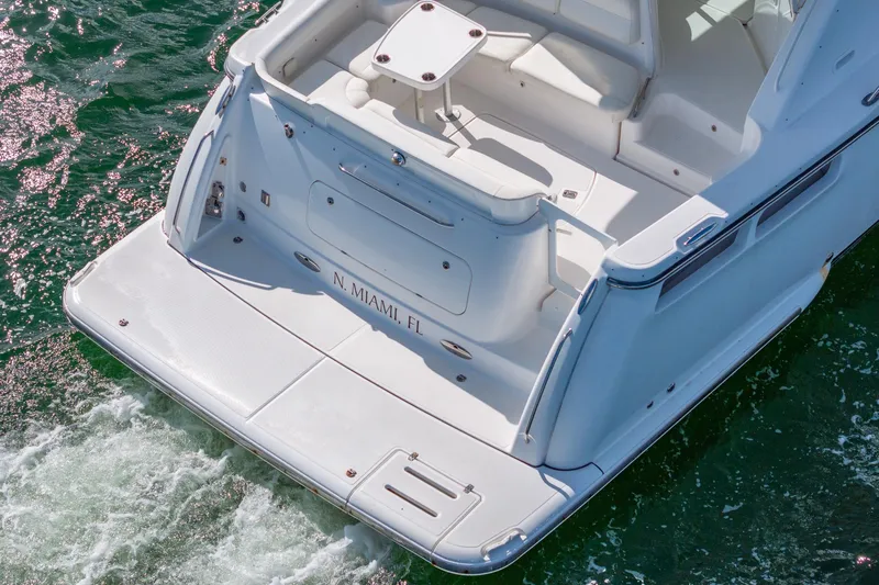  Yacht Photos Pics 2007 Tiara Yachts 4300 Sovran, rear view, cruising in North Miami waters.