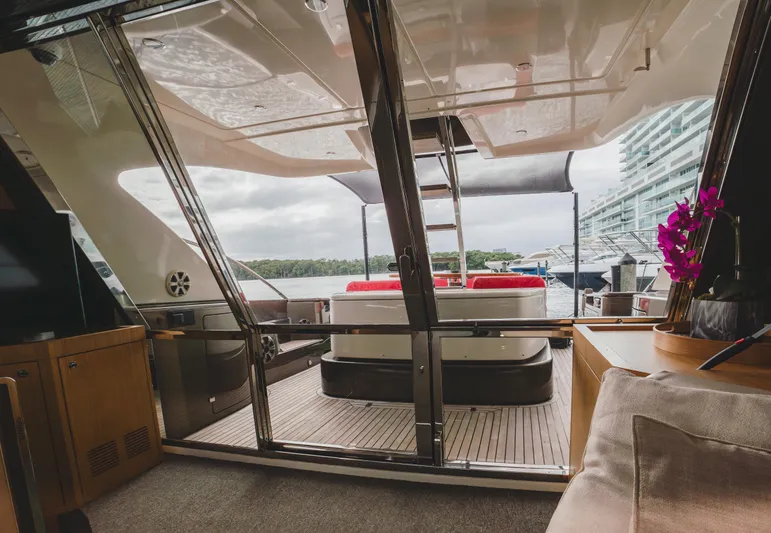  Yacht Photos Pics Luxurious 2011 Riva SportRiva 56 yacht interior with elegant seating and scenic water views.