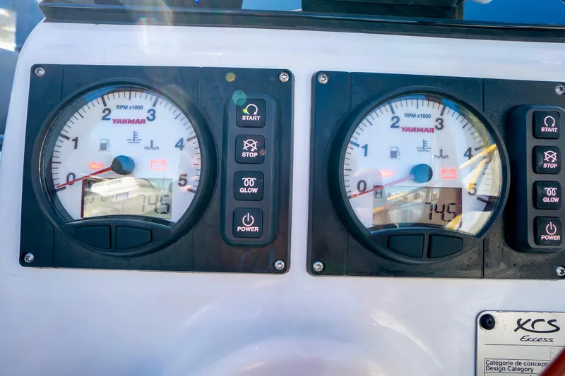 Eli X Yacht Photos Pics Control panel of 2023 Excess 11 yacht with Yamaha engine gauges.
