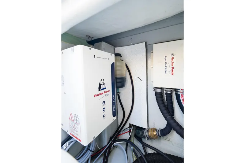Almissa Yacht Photos Pics Fischer Panda generator system in 2023 Lagoon 46 yacht engine room.