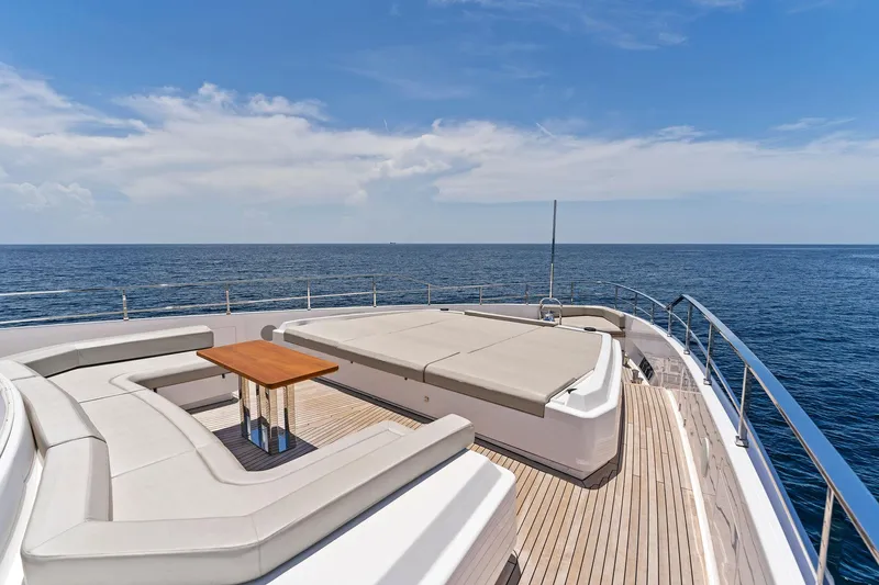 Double Up Yacht Photos Pics Luxurious 2024 Custom Line Navetta 33 yacht deck with ocean view.