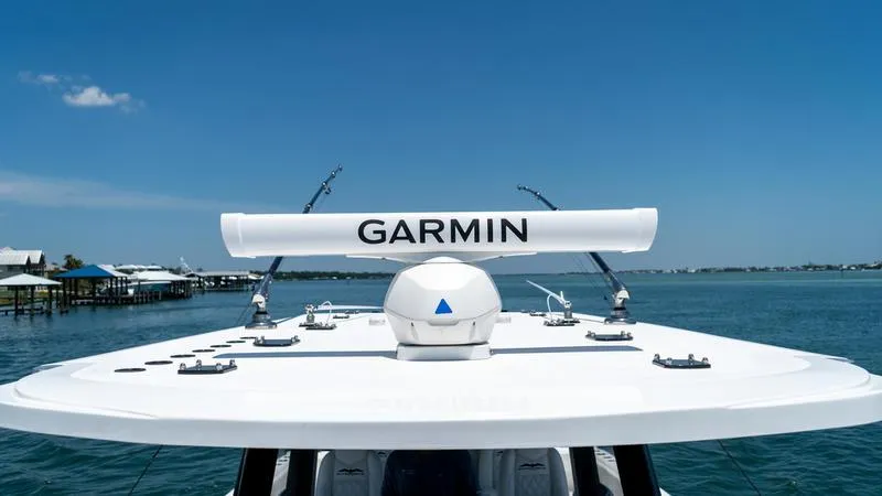  Yacht Photos Pics 2024 Invincible 40' Catamaran with Garmin radar on open water.