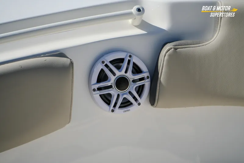  Yacht Photos Pics 2026 Key West 260 Center Console boat speaker and cushioned seating detail.