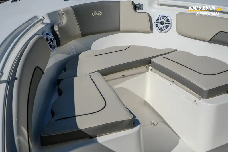  Yacht Photos Pics 2026 Key West 260 Center Console boat interior with cushioned seating and speakers.