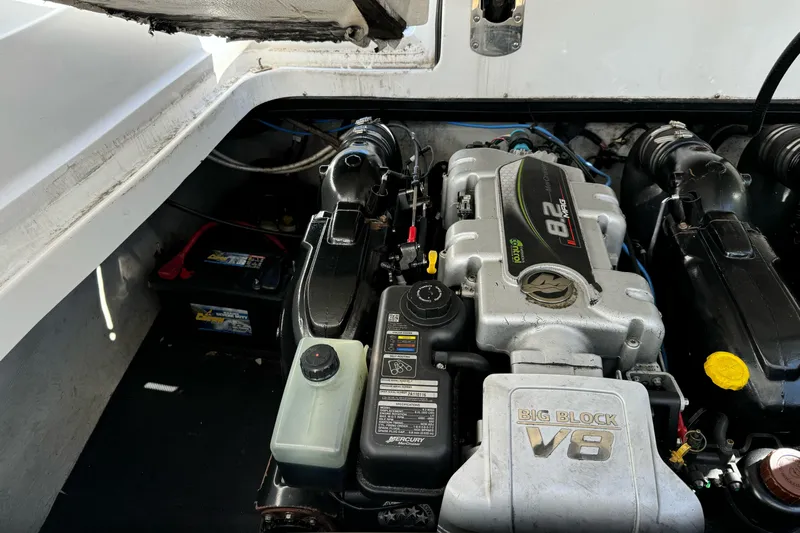  Yacht Photos Pics 2013 Cobalt 336 engine compartment featuring a powerful Mercury 8.2L V8 engine.