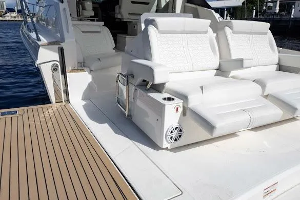  Yacht Photos Pics 2022 Tiara Sport 43 LE luxury yacht with white seating and deck view.