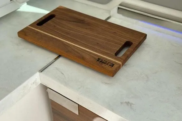  Yacht Photos Pics Cutting board on Tiara Sport 43 LE 2022 boat countertop.