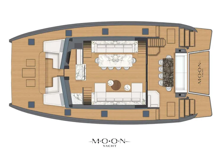 New Moon 60 Power Yacht Photos Pics Floor plan of 2025 Moon 60 Power yacht, featuring luxurious interior and spacious deck layout.