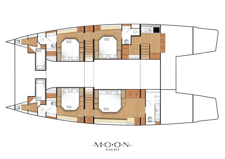 New Moon 60 Power Yacht Photos Pics Floor plan of a 2025 Moon 60 Power yacht, featuring spacious cabins and modern amenities.