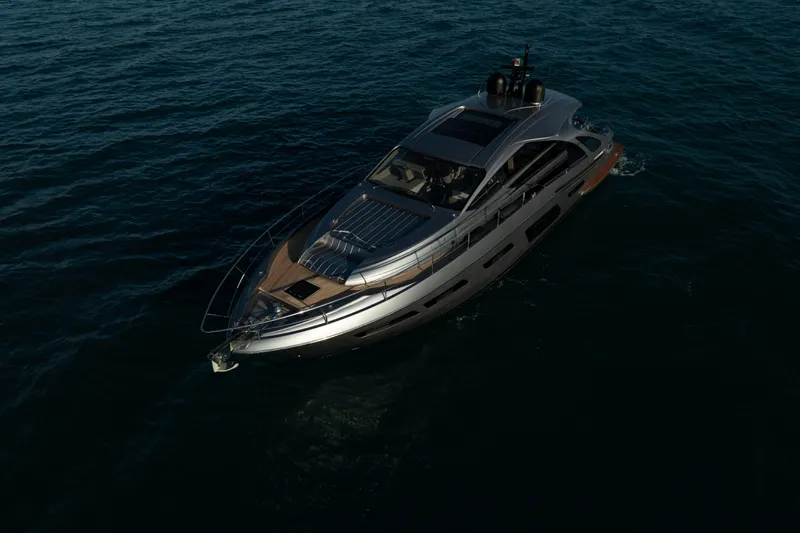 M/y "ghep" Yacht Photos Pics 2022 Pershing 7X yacht cruising on open water, showcasing sleek design and luxury.