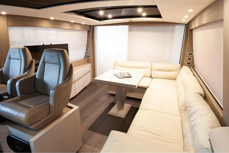 M/y "ghep" Yacht Photos Pics Luxurious interior of 2022 Pershing 7X yacht with plush seating and modern design.