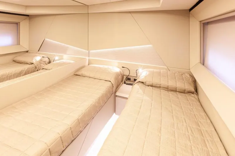 M/y "ghep" Yacht Photos Pics Luxurious twin cabin interior of 2022 Pershing 7X yacht with modern design.