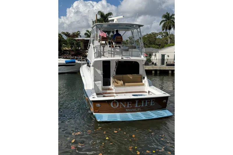 One Life Yacht Photos Pics Hatteras 50 Convertible yacht, 2000 model, docked in Miami, Florida.