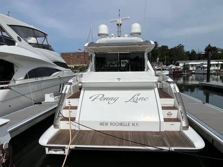 Penny Lane Yacht Photos Pics Azimut 55S 2014 yacht docked, named "Penny Lane," in New Rochelle, NY marina.