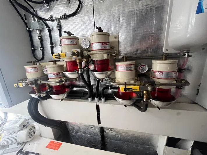 Penny Lane Yacht Photos Pics Engine room of 2014 Azimut 55S yacht with fuel filtration system.