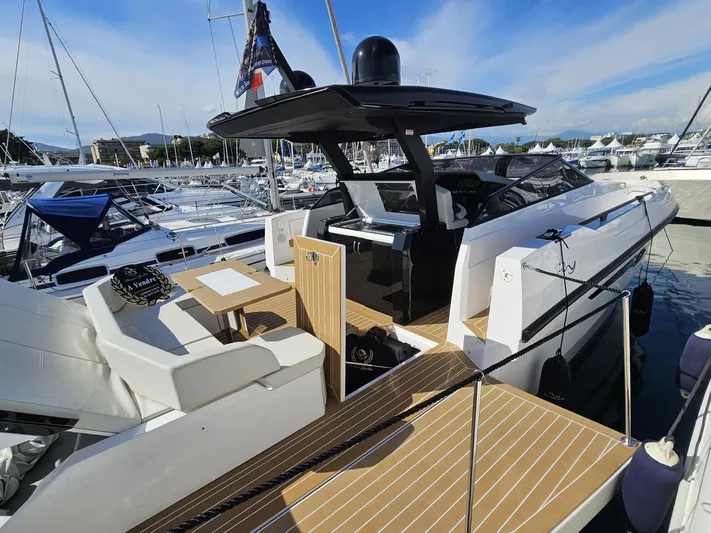 Rio 50 Yacht Photos Pics 2024 Rio Yachts Daytona 50 luxury yacht docked, showcasing sleek design and spacious deck.