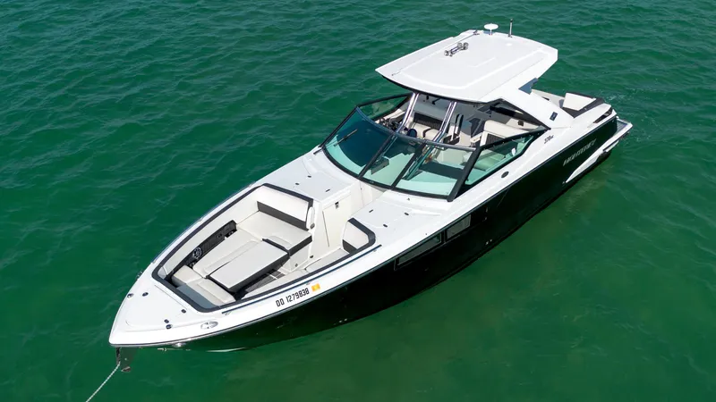 Fanta Sea Yacht Photos Pics 2018 Monterey 378 Super Express boat on clear green water.