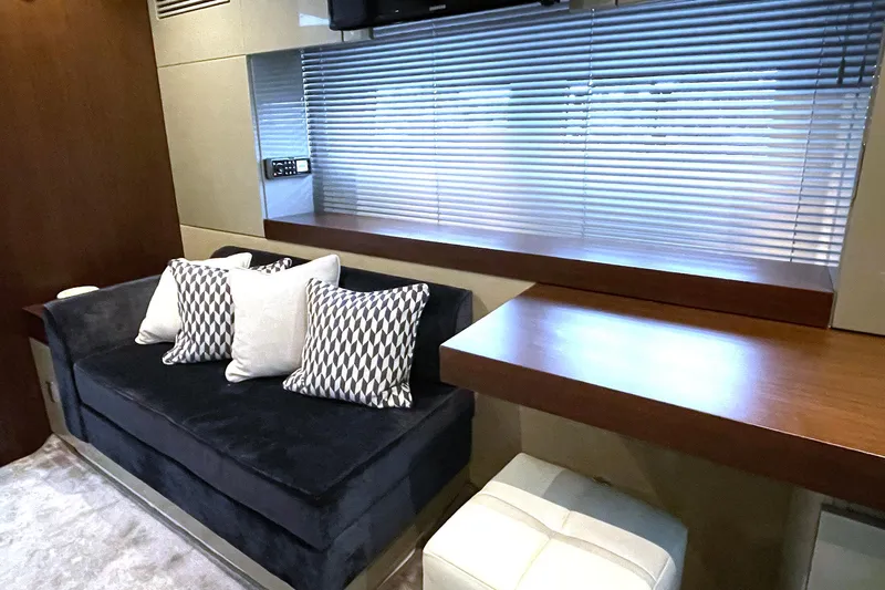  Yacht Photos Pics Luxurious interior of 2015 Fairline Targa 62 GT yacht with plush seating and modern decor.