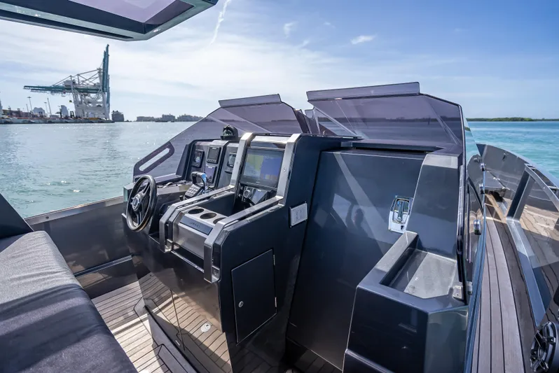  Yacht Photos Pics Modern Wally 43 yacht cockpit with advanced navigation systems, docked by the sea, 2012 model.