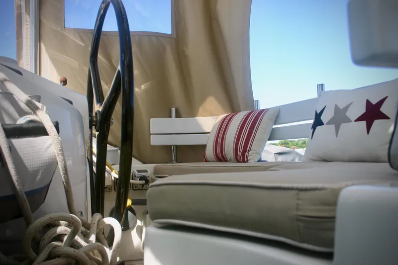 Que Sera Yacht Photos Pics Interior of 2009 Prout 45S yacht with cushions and nautical decor.