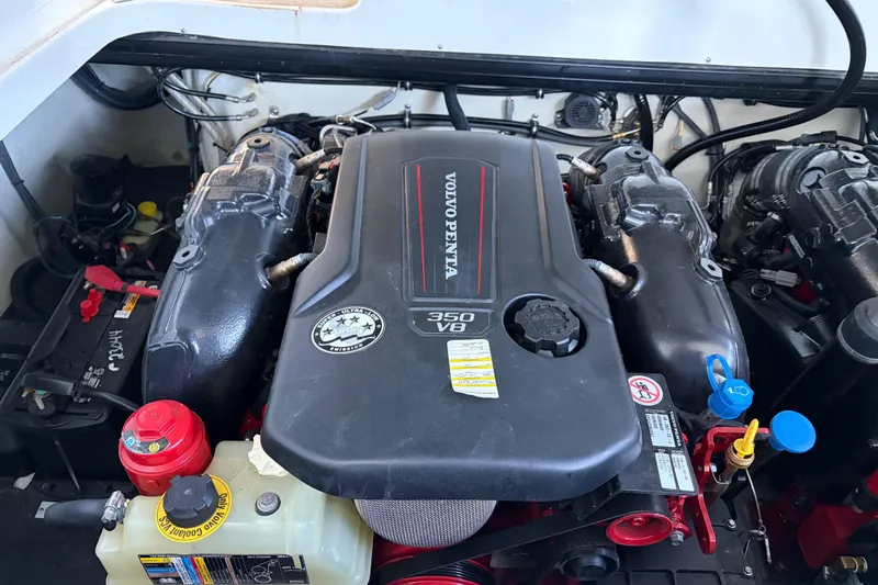  Yacht Photos Pics Engine compartment of a 2018 Cobalt R35 with Volvo Penta 350 V8 engine.